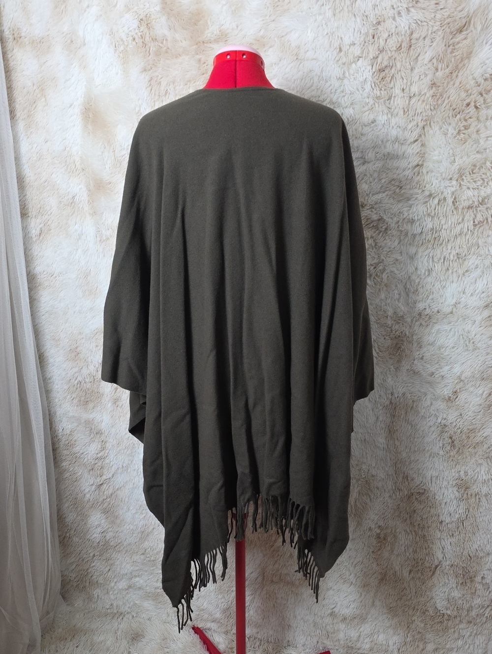 NWT Talbots 100% Wool Olive Wrap Shawl w/ Leather Belt Made in Italy OS - Picture 6 of 13